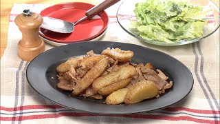 【3分クッキング公式】冷凍ポテトと豚こまのガーリックソテー／レタスのパセリサラダ