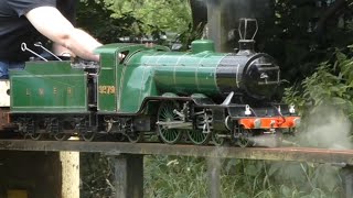 preview picture of video '5 inch Gauge 4-4-2 Atlantic Loco passenger hauling at Ribble Valley Live Steamers Edisford Bridge'