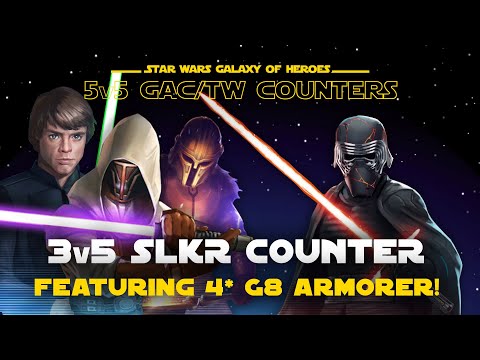 3v5 JKR, JKL + low-gear Armorer undersize vs R8 SLKR | SWGOH GAC Supreme Leader Kylo Ren 5v5 Counter