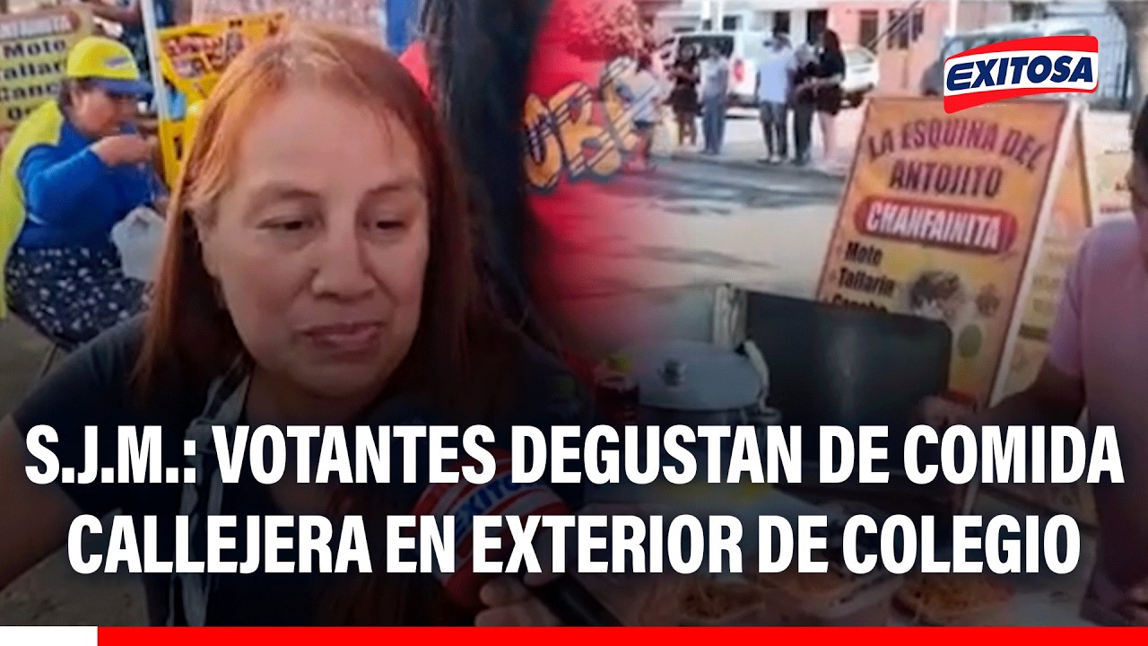 🔴🔵 Votantes degustan de comida callejera en exterior de colegio San Juan en S.J.M.