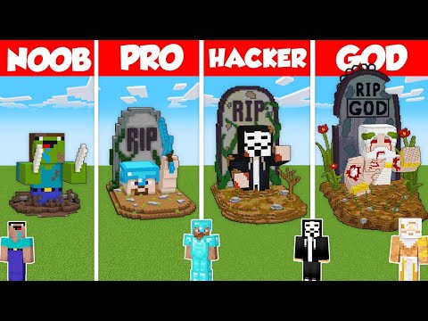 GRAVE STATUE BASE HOUSE BUILD CHALLENGE - Minecraft Battle: NOOB vs PRO vs HACKER vs GOD / Animation