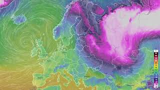 The spread of the arctic air mass to the east of Europe