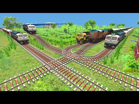 IMPOSSIBLE 😱FOUR CURVED U SHAPE OVERLAPPING RAIL TRACK VS TRAINS CROSSING  BEAMNG DRIVE