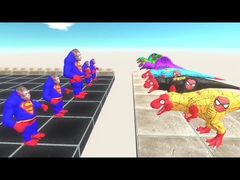 SPEED RACE SPIDERMAN T REX TEAM AND SUPER SPINOSAURUS SKY DEATH RUN - Animal Revolt Battle Simulator