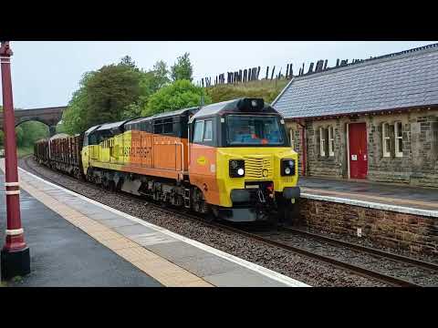 Colas Freight 70810 through Dent St. 4/6/2024. 'The Logs' Carlisle Yard-Chirk Kronospan Colas Rail.