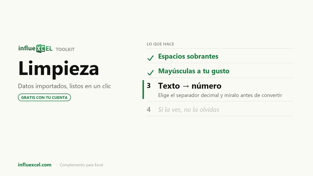 Vídeo: Limpiar datos pegados en Excel: espacios, caracteres invisibles, acentos y números guardados como texto