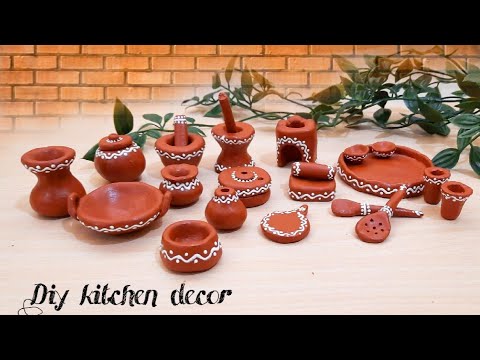 How to make miniature kitchen set | Miniature clay kitchen set | Primitive kitchen