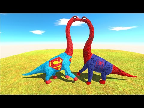 SUPERMAN VS SPIDERMAN BRACHIOSAURUS DEATH RUN - Animal Revolt Battle Simulator