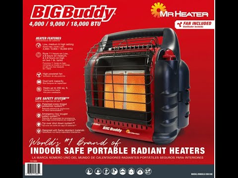 Mr. Heater - Big Buddy Indoor Heater 18,000 btu w/fan unboxing/review   Great for Thor Outlaw garage