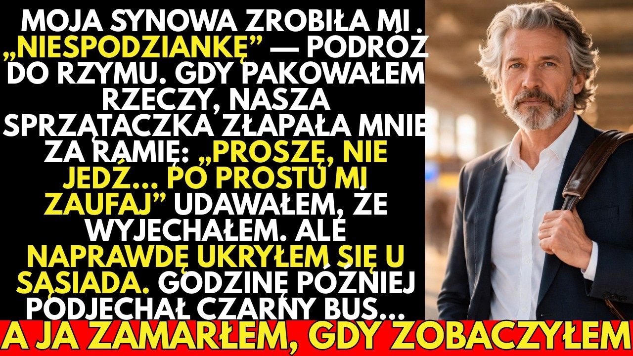 -Nie jedź,PROSZĘ—sprzątaczka chwyciła mnie za ramię.Ukryłem się.Godzinę później podjechał czarny bus