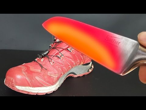 EXPERIMENT Glowing 1000 degree KNIFE VS SNEAKERS Video
