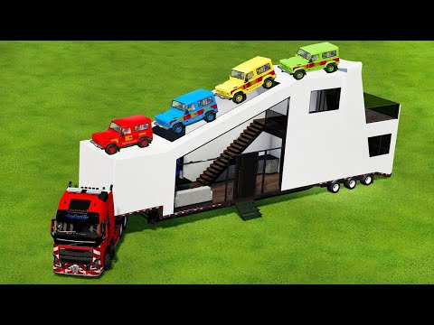 TRANSPOR OF COLORS ! TRANSPORT LAND ROVER DEFENDE WITH TRAILER HOUSE - Farming Simulator 22
