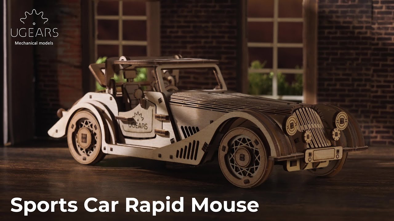 Ugears 3D dřevěné mechanické puzzle Sportovní auto Rapid Mouse