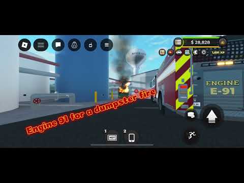 Engine 91 responded to a dumpster fire near the DOT building in ERLC #firedept #roleplay #roblox ￼