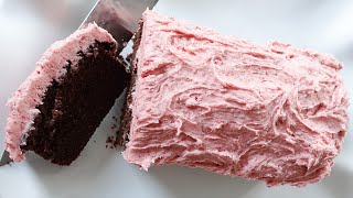 Chocolate loaf cake with strawberry frosting