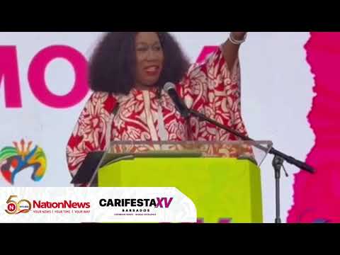 Nation Entertainment Carol Roberts delivers opening remarks at CARIFESTA XV
