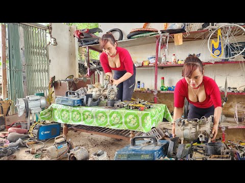 The genius girl repairs and restores the generator.