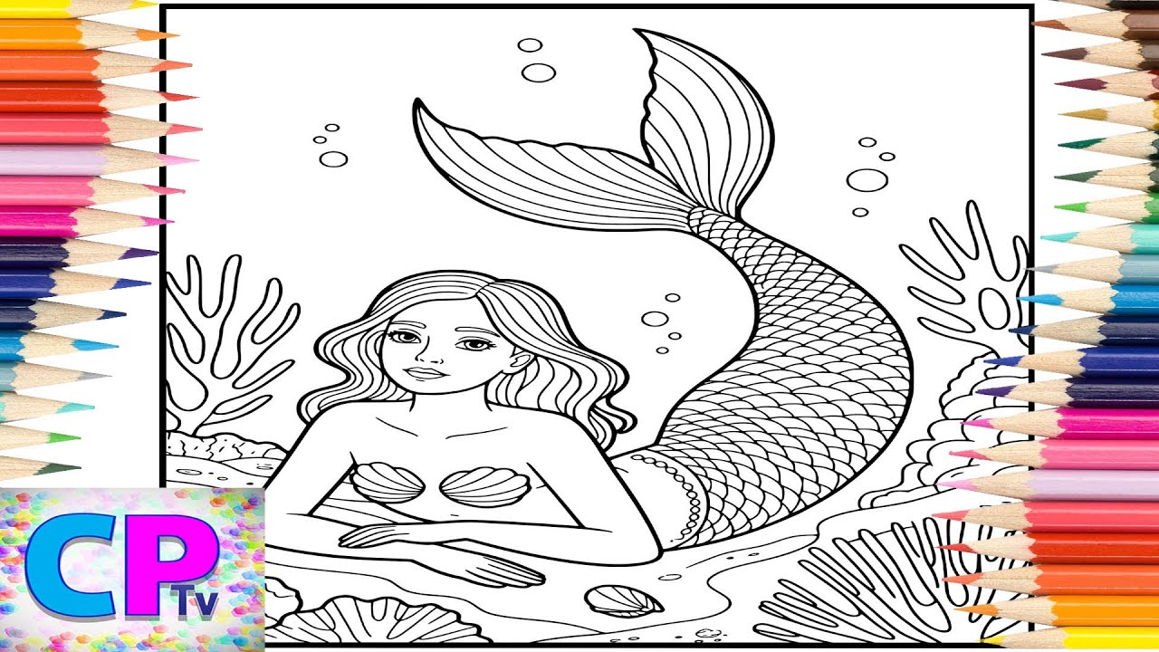 Realistic Mermaid Submerged in the Depths of the Ocean/Creative Drawing/Coloring Activity/Relax