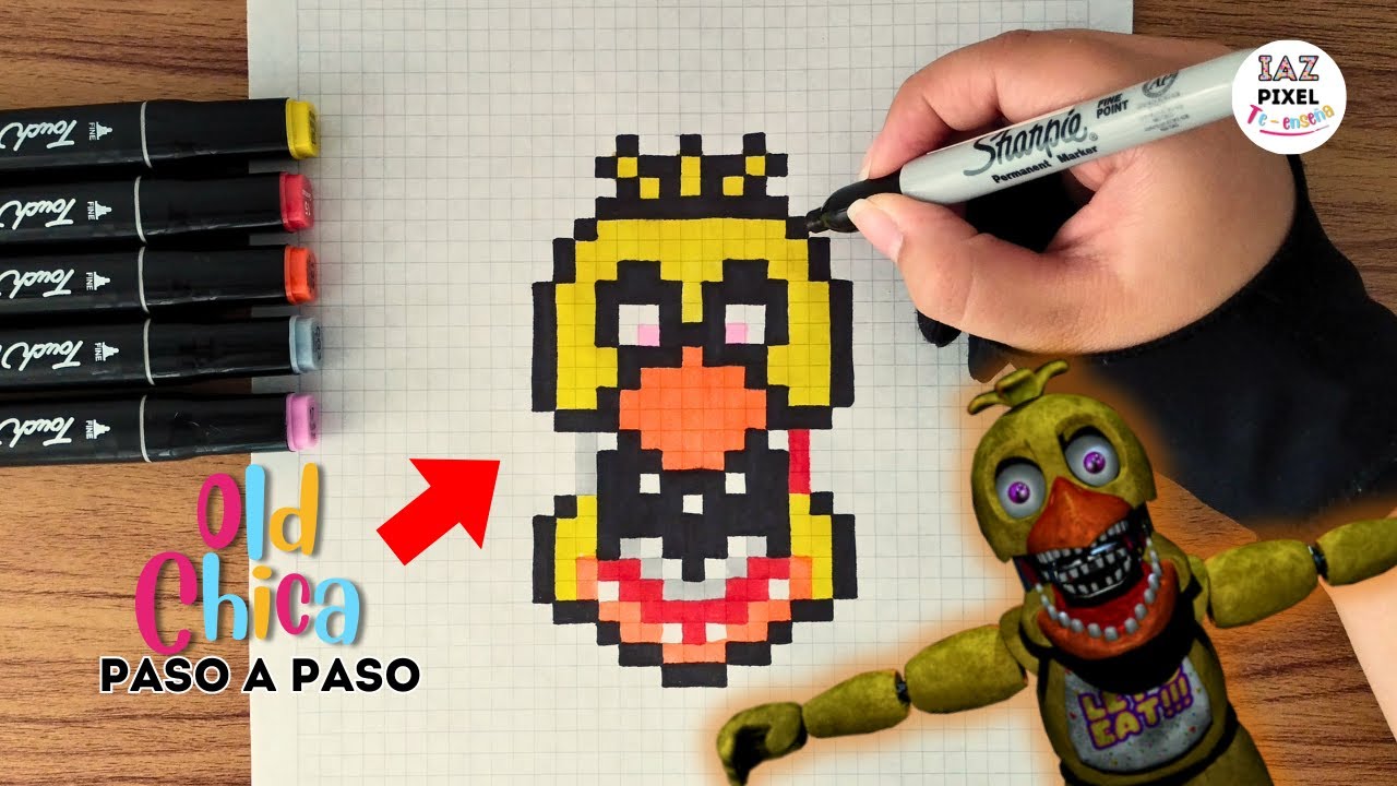 How to draw OLD CHICA from FNAF in PIXEL ART – Step-by-step tutorial