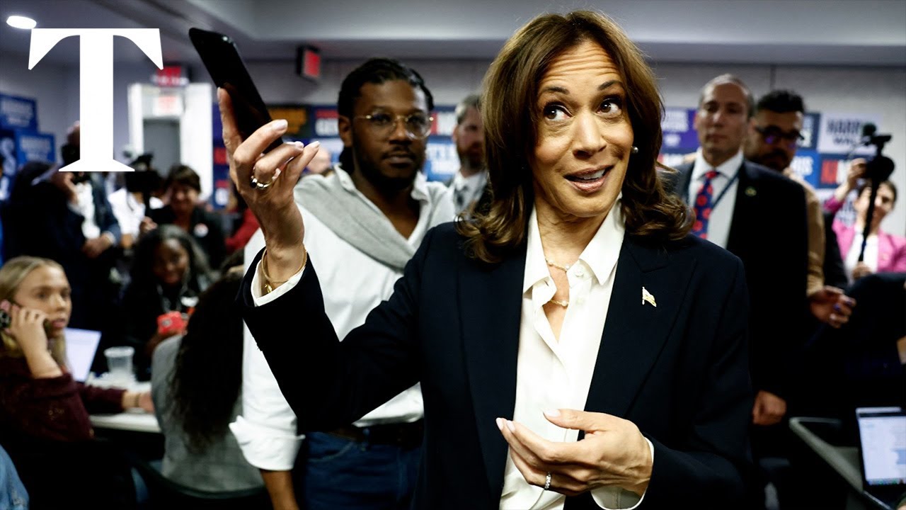 Kamala Harris phones voters at DNC headquarters in Washington
