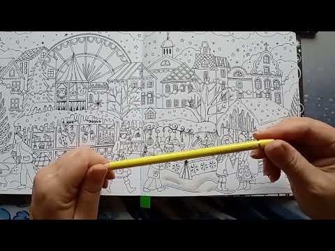 Coloring snow with Polychromos & Brutfuners colored pencils in Rita Berman coloring book 