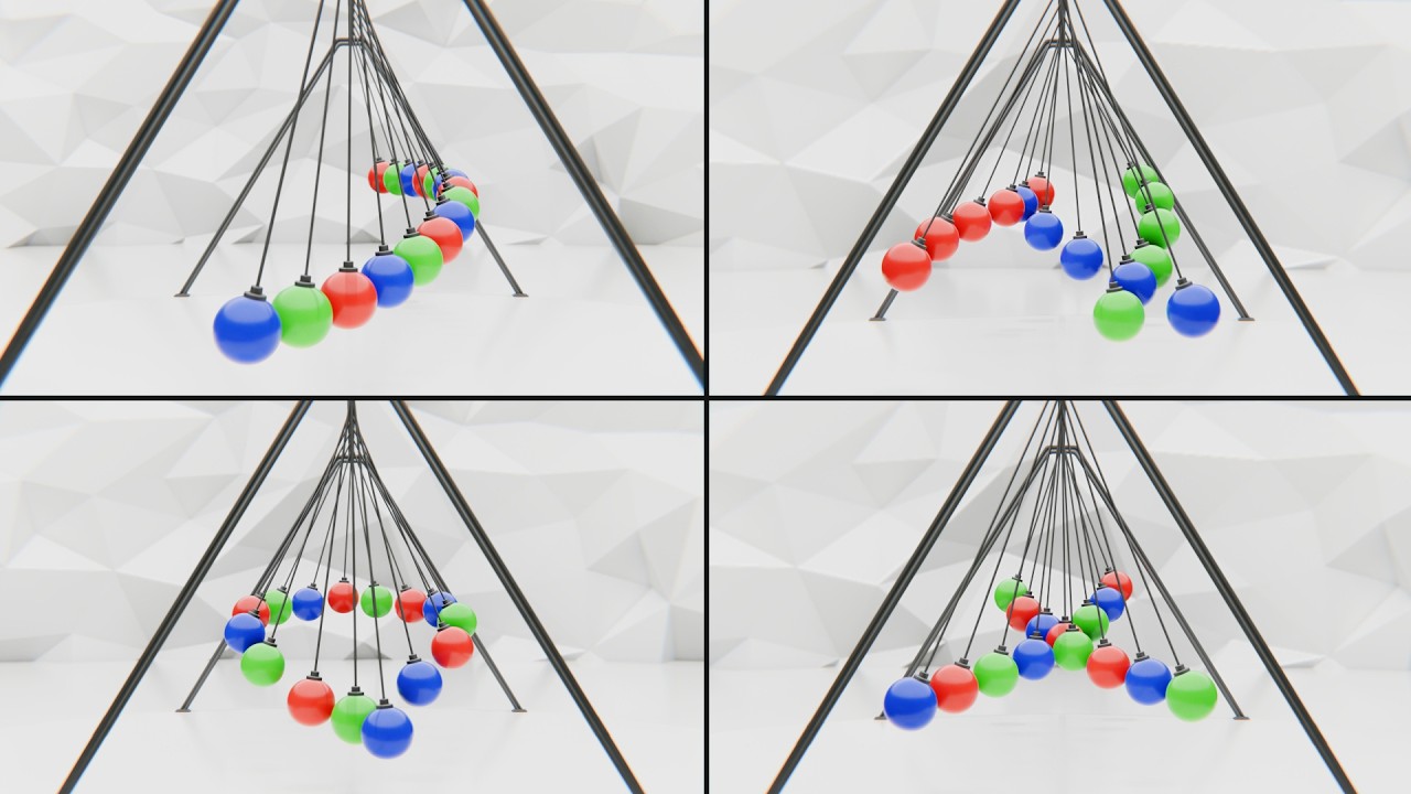 15 RGB Pendulums in Sync | Calming Hypnotic Waves 🔴🟢🔵