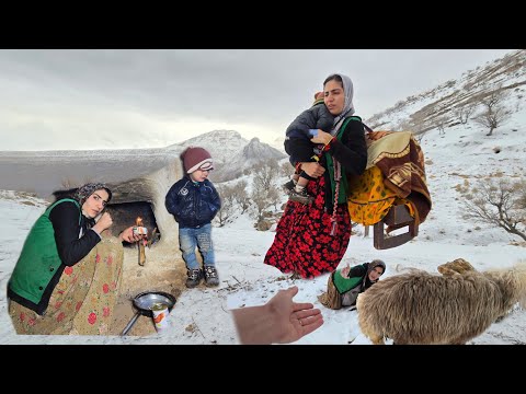 Leaving the Mountain Cave to Save Her Child ❄️ Iranian Nomadic Life