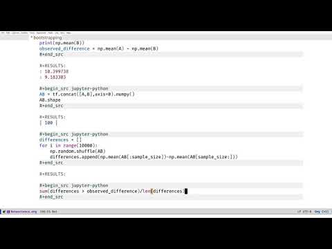 bootstrapping difference mean samples with emacs and python