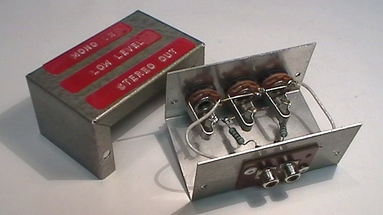 A homebrew mono to stereo converter box from 50+ years ago