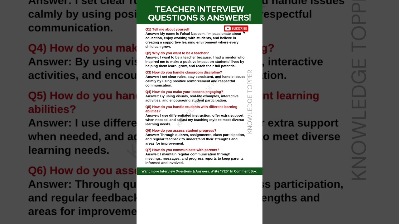 Teacher Interview Questions and Answers | Teaching interview Questions and  Answers