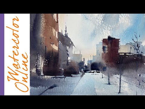 #123 A Silhouette of Montreal (Watercolor Cityscape Tutorial)