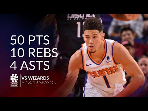 Devin Booker 50 pts 10 rebs 4 asts vs Wizards 18/19 season