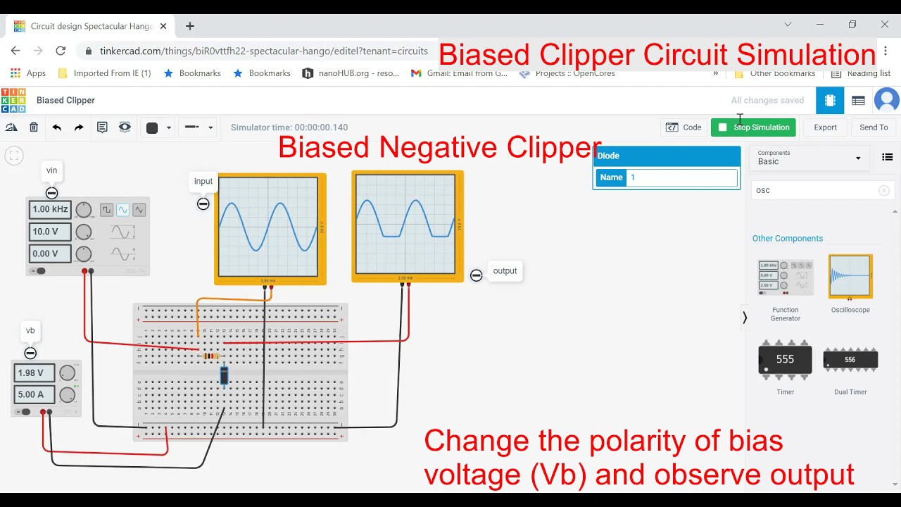 Clipper Circuit Simulation (in TinkerCAD) | Biased Clipper | Positive and Negative Clipper Circuit