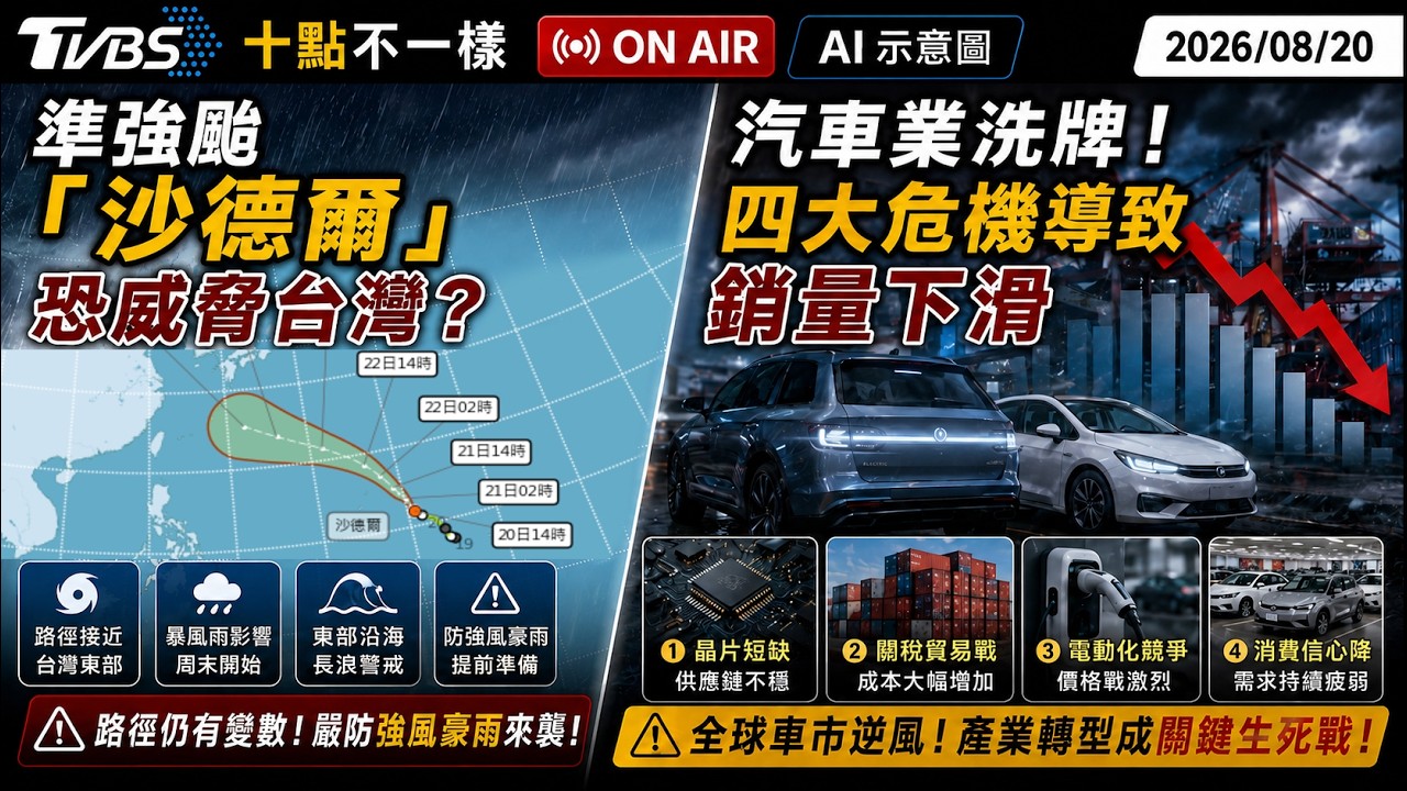 【0820 十點不一樣LIVE】準強颱「沙德爾」恐威脅台灣? 汽車業洗牌!四大危機導致銷量下滑