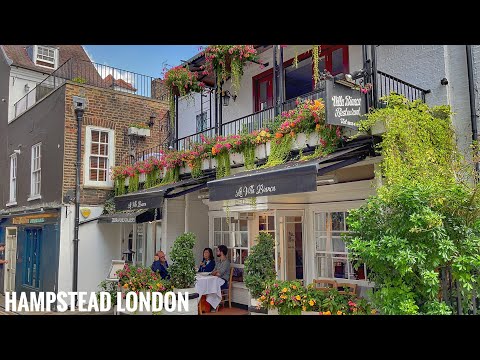 London Walk Hampstead, High Street and   Hampstead Little Alleys, Side Streets - 4K HDR