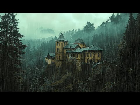 🕯️ Rainy Medieval Monastery Ambience | Forest Rain, Thunder & Wind Sounds | Sleep, Relaxation, Focus