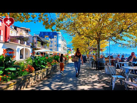 Vevey, Switzerland 🇨🇭 Sunny Day Walking Tour by Lake Leman[4K]