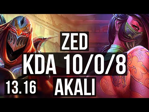 ZED vs AKALI (MID) | 10/0/8, 1.7M mastery, Legendary, 300+ games | EUW Diamond | 13.16