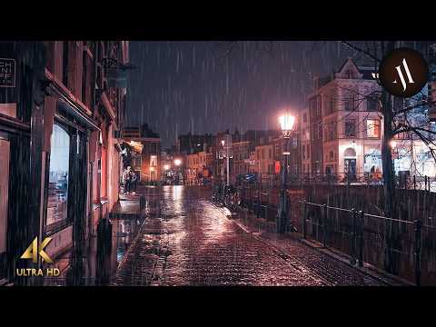 Utrecht Rainy Evening Night Walk, 4K Binaural