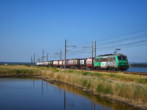 Trains between the tracks and lakes around Narbonne
