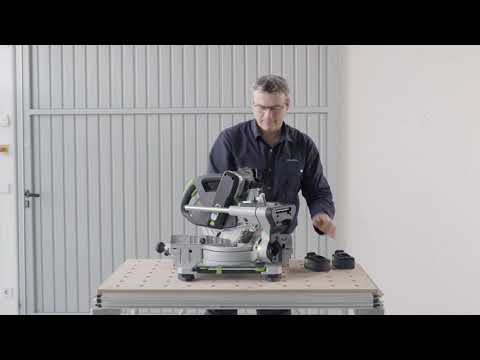 Akumuliatorinis traukiamas skersinio pjovimo pjūklas Festool KSC 60 EB-Basic | 577775 (be akumuliatoriaus ir pakrovėjo) video