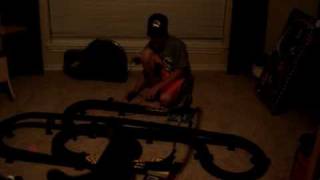 My cat chasing slot car.