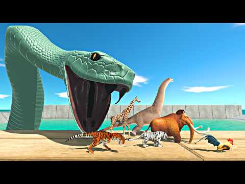 Dinosaurs and Animals Falling into Black Mamba and Water Tank - Animal Revolt Battle Simulator