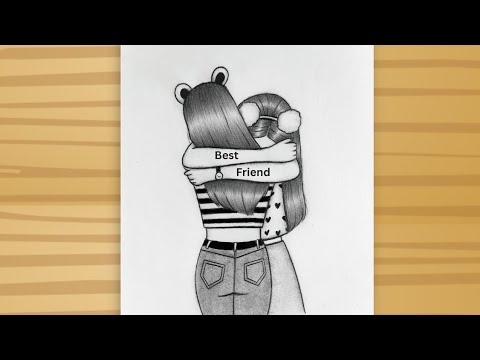BFF Drawing - Two best friend girl drawing / easy drawing for beginners / Friendship day drawing/Art