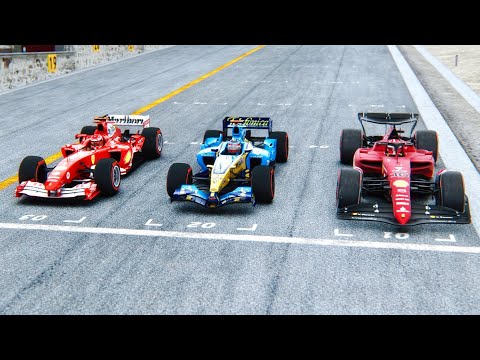 Ferrari F1 2022 vs Ferrari F1 2004 vs Renault F1 2005 (ALL WITH SLICKS TYRES) -  Imola GP