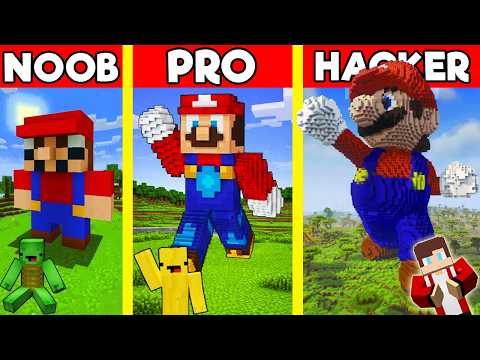 MARIO Statue House Build Battle In Minecraft - NOOB VS PRO CHALLENGE - Maizen Mizen Mazien Parody
