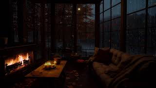 Golden Autumn Forest In The Rain | Cozy Fireplace Sounds For Deep Sleep And Calm