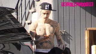 Justin Bieber Shows Off His New Tattoo While Leaving The Dance Studio Shirtless In West Hollywood