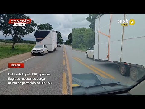 Vídeo: Gol é retido pela PRF após ser flagrado rebocando carga acima do permitido na BR-153.