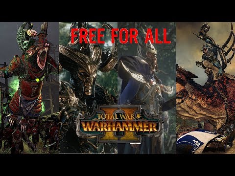 Lizardman vs Skaven vs High Elves vs Dark Elves | FREE-FOR-ALL - Total War: Warhammer 2